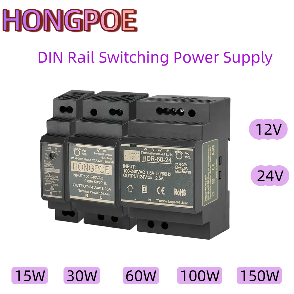 Smps Power Supply - DIN-rail schakelende voeding SMPS 100-240VAC HDR-15W